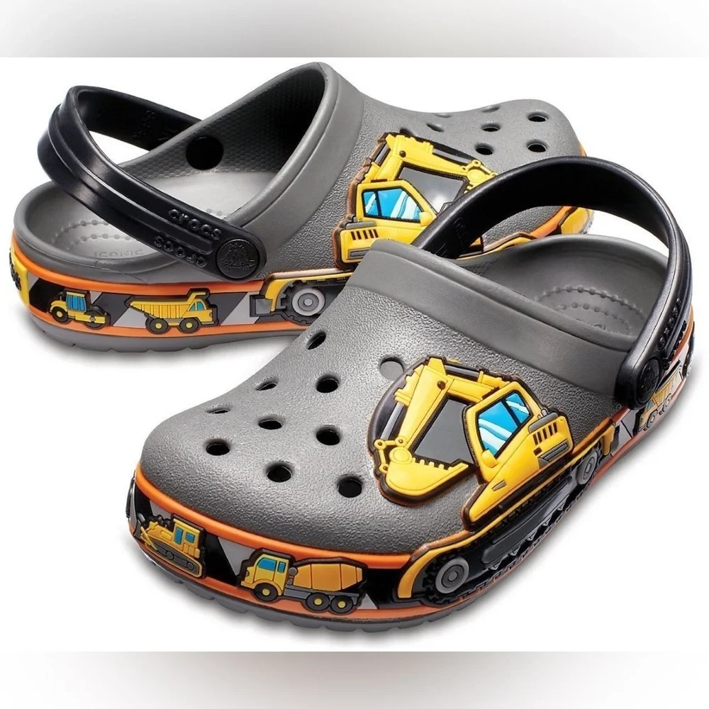 Crocs Crocband Fun Lab Graphic Construction Digger Slip On Clog Shoe | 3Y